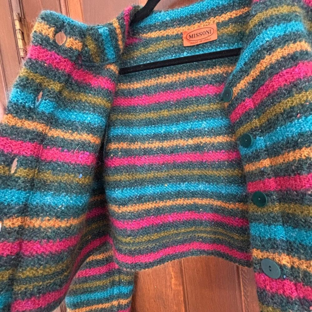 Vintage Missoni Cropped Striped Wool Cardigan Orange Label Italy Multicolor M - Picture 2 of 9